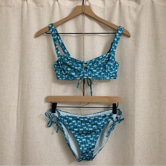 Victoria's Secret Other - Victorias Secret Blue Palm Tree Underwire Balconette Bikini Top and Bottom M 34C
